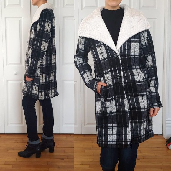Steve Madden plaid fleece button up coat - Picture 2 of 7